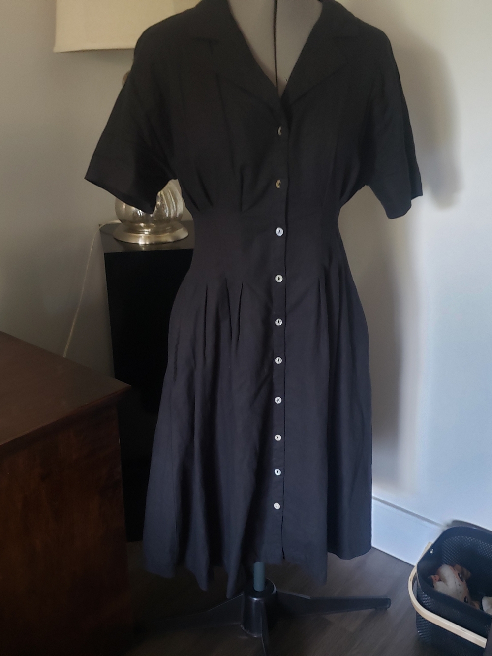 H by Halston Black Button-Front Midi Dress